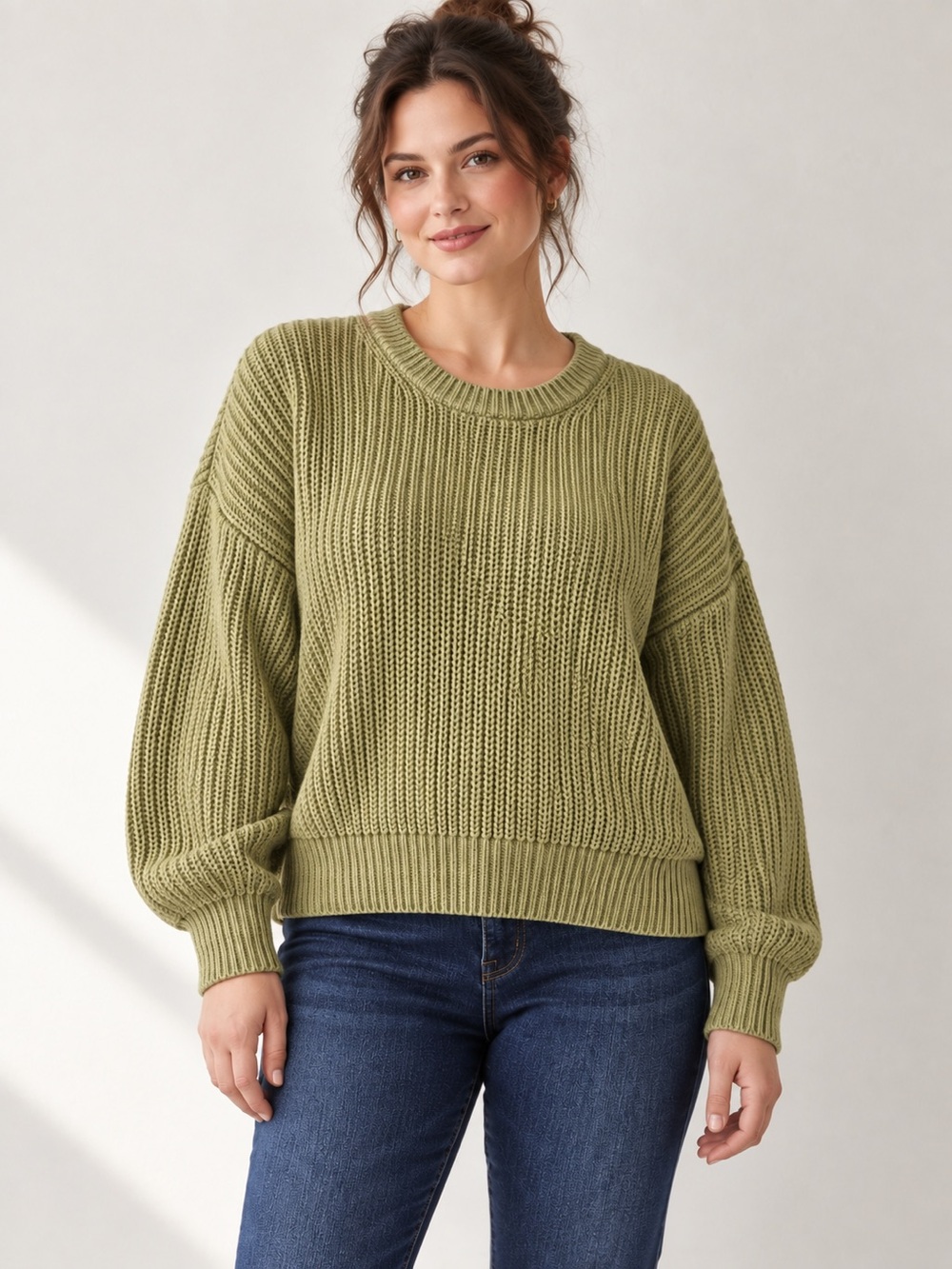 Madewell Textural Knit Cotton Pullover Sweater Pale Lichen Green Plus 1X NK098